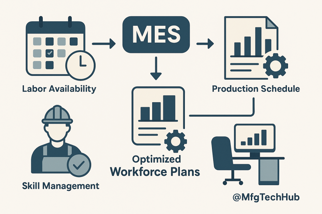Infographic showing MES workforce planning based on production schedules and labor availability